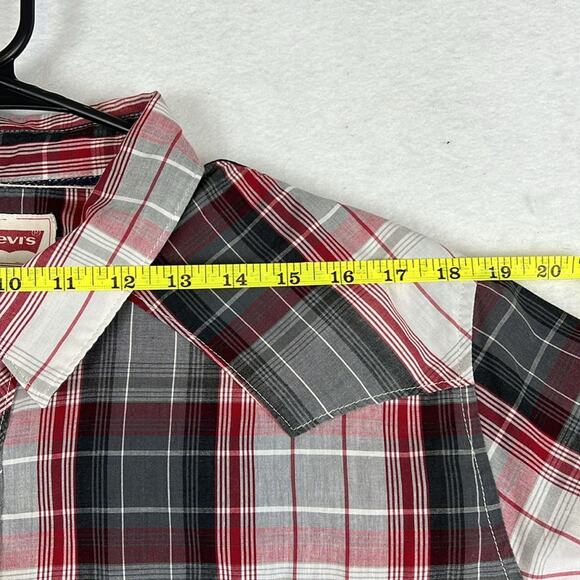 Vintage Levi’s Pearl Snap Western Shirt Plaid Red White Gray Size XL - Picture 5 of 9